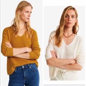 2 Mango V Neck Sweaters - Mustard & White